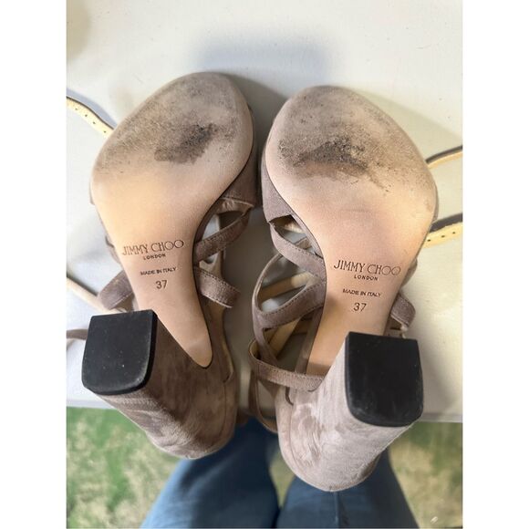 Jimmy Choo DILLAN Block Strappy Cage Block Heel Sandal Shoe Light Mocha 37 (7) - Picture 8 of 10